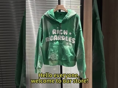 400/500 gsm de algodón de peso pesado con cremallera, bordado con parche de época, con sudadera de lavado con ácido