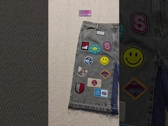 Parches de bordado personalizados con logo, pantalones cortos holgados, ropa de calle, alta calidad, dobladillo sin rematar, vintage, vaqueros de mezclilla