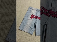 Pantalones cortos vaqueros acampanados personalizados con rodilla Y2k Streetwear Bordado Estampado Vintage Doble cintura Holgados Vintage