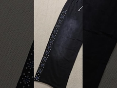 Pantalones de chándal personalizados, de felpa francesa de algodón extragrande, de pierna recta, holgados, con lavado ácido, acampanados, con pedrería