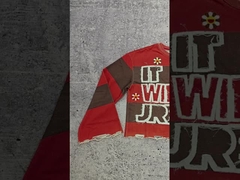 Logotipo personalizado 280-300 Gsm de algodón bordado con ácido lavado con sombreado crudo recortado con rayas manga larga