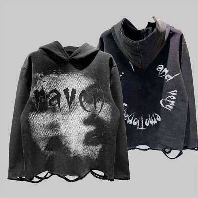 comprar Cotton Distressed Hoodie Dtg Impresión Hoodie Francesa Terry Pullover Rasgado Cortado Crudo Hoodie online manufacture