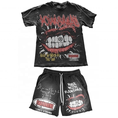 comprar Tipo de letra Patrón Impreso a medida Logotipo Sol Desvanecido T-shirts y pantalones cortos conjunto para hombres online manufacture