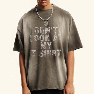 comprar 320Gsm lavado con ácido camiseta de gran tamaño camiseta de algodón camiseta de peso pesado vintage ropa callejera solar desvanecido online manufacture