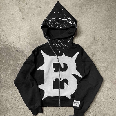 comprar Y2k francés Terry Patch trabajo cortado cortado sudadera con capucha en estilo distressed lavado online manufacture