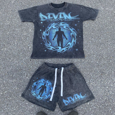 comprar Vintage de ropa callejera personalizada, corredores de dos piezas, camiseta de piedra y equipo de lavado de ácido para hombres. online manufacture
