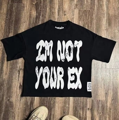 comprar Camisetas de cuello de algodón pesado con mangas cortas y parches de aplicación de gran tamaño online manufacture