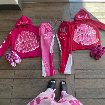 comprar Collar Custom con capucha de mujer Y2k suéter con diseño de cremallera y pantalón de deporte de la luz conjunto online manufacture