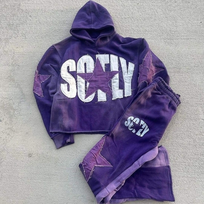 comprar 400 gramos de ropa con capucha bordada personalizada con parche aplicado y pantalones de sudor desbordados online manufacture
