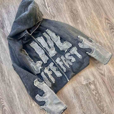 comprar Colorida sudadera con patchwork de bordado vintage con cremallera llena y aplique de dolor online manufacture