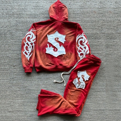 comprar Logotipo de bordado de colores personalizado 2 piezas Juegos de corredores pantalones de deporte desbordados angustiados online manufacture