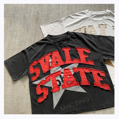 comprar T-shirts gráficas personalizadas para hombres Impresión DTG Vintage Distressed Patch Embroidery Acid Wash online manufacture