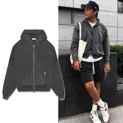 comprar Vintage lavado con ácido sol desvanecido cierre con cremallera con capucha para hombres de otoño estilo cierre con cremallera online manufacture