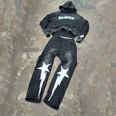 comprar personalizado Acid Wash 2 piezas jogger trajes de atletismo trajes de atletismo para hombres DTG Impresión Diseño apilado online manufacture