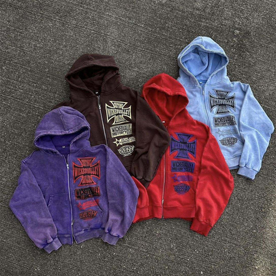 comprar Camiseta con capucha cortada con doble cremallera estilo antiguo solar desvanecido online manufacture