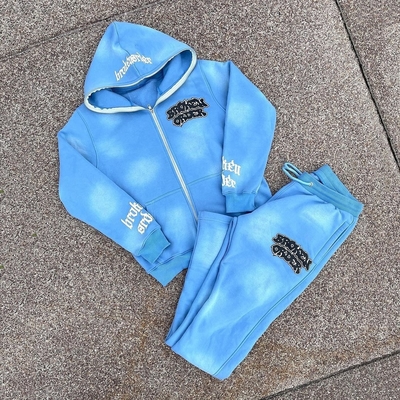 comprar Etiquetas Unisex Hoodies masculino conjunto personalizado con cremallera completa con capucha traje de deporte Acid Wash Traje de sudor online manufacture