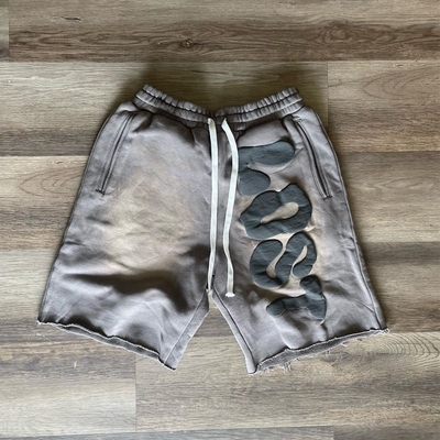 comprar Acid Wash Sol desvanecido pantalones cortos de gran tamaño Logotipo personalizado Impresión Puff Corredores franceses Terry masculinos online manufacture