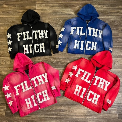 comprar Pullover con capucha personalizado de 300 gsm con lavado con ácido y parche de bordado distressed vintage online manufacture