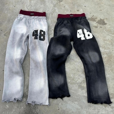 comprar Hombre personalizado ropa callejera angustiado lavado con ácido pantalones de sudor abultados hombres pantalones de sudor de cintura doble online manufacture