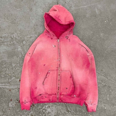 comprar Ligero 400 gsm de algodón con cremallera con capucha vintage angustiado rosa sol desvanecido Terry francés online manufacture