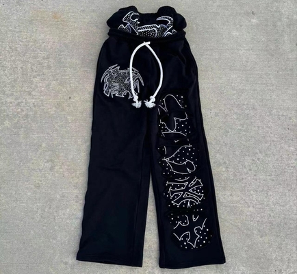 comprar Vintage Acid Wash Distressed Rhinestone Double Waist Flared Baggy Sweatpants 100% de algodón online manufacture