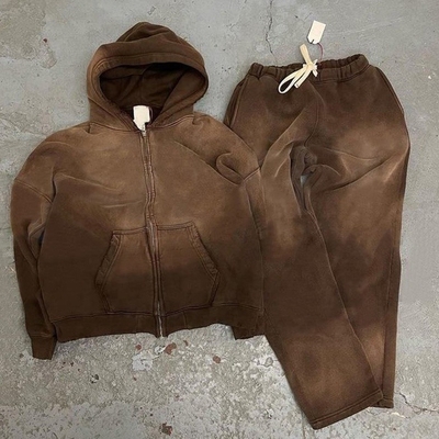 comprar Hombres de algodón elegante con cremallera destrozado por el sol con sudadera y pantalones de deporte para correr online manufacture