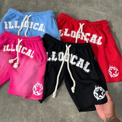comprar Vestidos de calle para hombres de costumbre con cuerda de tirón gruesa Vintage Applique Sweat Short Cut Edge Acid Wash online manufacture