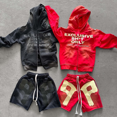 comprar Acid Wash Zip Up Hoodie y pantalones de sudor Conjunto de diseño personalizado para hombres online manufacture