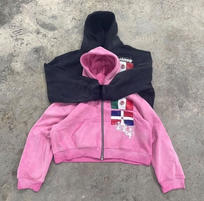 comprar Logotipo de bordado aplicado a medida pesado Hoodies unisex de gran tamaño con cremallera hasta la manga online manufacture