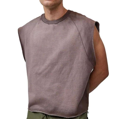 comprar Unisex Peso pesado 100% de algodón con nervadura Cuello de la tripulación de la camiseta cruda cortada de la caja ajuste sin mangas camisetas online manufacture