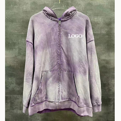 comprar Vintage Distressed Dye Ripped Tie Dye Zip Up Hoodies Detección de agujas y patrón personalizado online manufacture