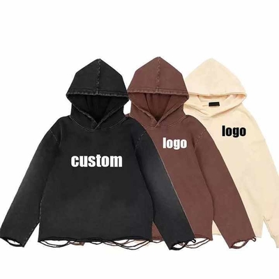 comprar Logotipo de algodón personalizado Vintage Distressed Acid Lavado con cortes sueltos Hoodie hombre ropa de calle online manufacture