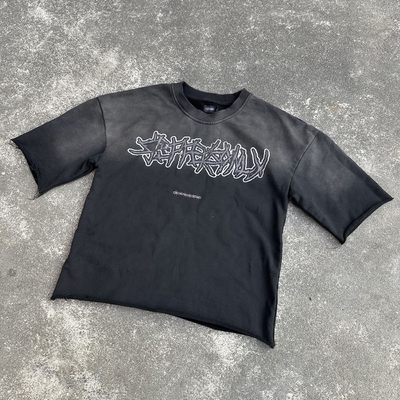 comprar 300Gsm T-shirt francés de peso pesado de Terry T-shirt solar desvanecido con ácido lavado con corte cuadrado T-shirt hombre online manufacture