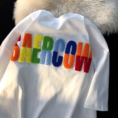 comprar Diseño de logotipo Custom 100% de algodón cuello redondo camiseta toalla con parche de bordado de chenille online manufacture