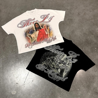 comprar Camisa negra cuadrada DTG Impresión Logotipo Hip Hop Streetwear Camiseta masculina Mujeres en algodón de peso pesado online manufacture