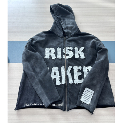 comprar Peso pesado personalizado para hombres 400 gsm Vintage Acid Wash Zip Up Hoodie con parche de bordado online manufacture