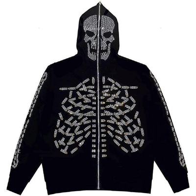 comprar 800 gramos suéter con capucha con cremallera para hombres chaqueta de impresión gráfica de cráneo de piedra gótica online manufacture
