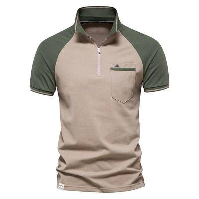 comprar Camiseta de polo personalizada para hombres de primavera y verano con empalme de dos colores y diseño frontal de cremallera online manufacture