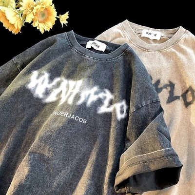 comprar Etiquetas personalizadas de algodón pesado camisetas para hombres impresión gráfica lavado con ácido camiseta vintage online manufacture