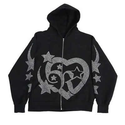comprar 700 gramos Peso pesado Rhinestone Zipper Hoodies de hombre sudaderas con cremallera completa Hoodie online manufacture