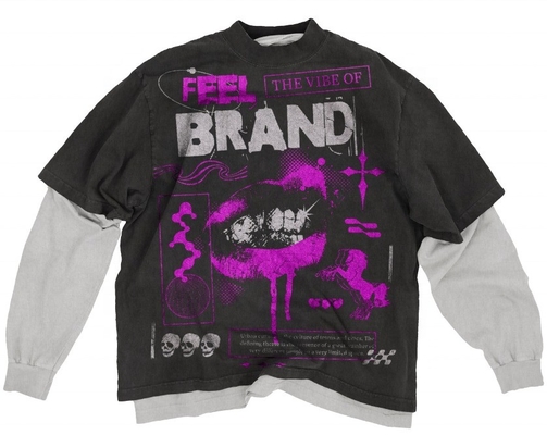 comprar Collar O-Neck doble de capas camiseta de manga larga para unisex Distressed Vintage Lavado online manufacture