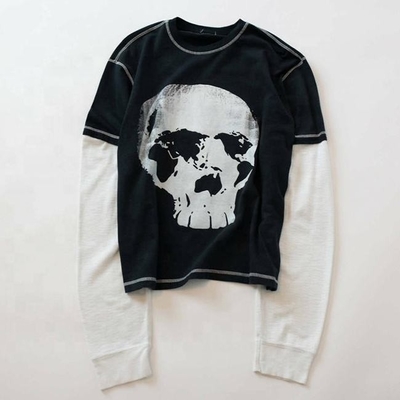comprar Estilo Hip Hop T-shirt de manga larga de doble capa personalizada camisetas de doble sombreado con gráfico de calavera impreso online manufacture