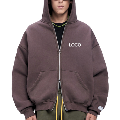 comprar Collar con capucha Impresión de ropa callejera Marrón Zip Up Crop Top Hoodie con 500 Gsm online manufacture