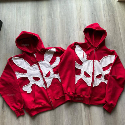 comprar Lavado Custom 500 Gsm Streetwear Peso pesado francés Terry Vintage Acid Wash Parche de angustia Aplicación bordado Zip Up Hoodie online manufacture