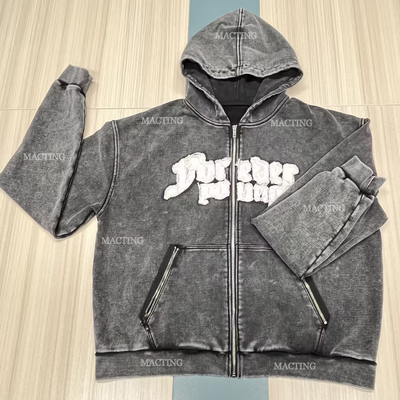 comprar 500 Gsm de algodón de espesor de la cremallera bolsillos de bordado con parche Hoodie hombres con alfiler Hoodies personalizados online manufacture