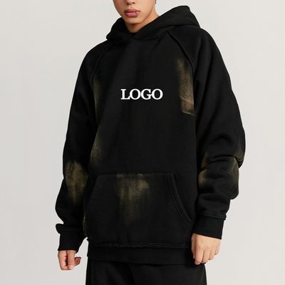 comprar Hoodie de algodón de lana gruesa vintage desvanecido lavado diseño rasgado para hombres mangas regulares online manufacture