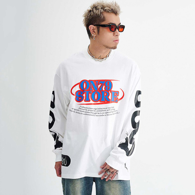 comprar 100 por ciento de algodón camisetas de manga larga 230gm letra de peso pesado gráfico para hombres online manufacture