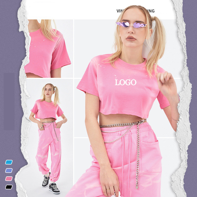 comprar 2024 verano lavado con ácido desvanecido caliente sexy Top de cultivo de mujeres camiseta con etiquetas personalizadas online manufacture