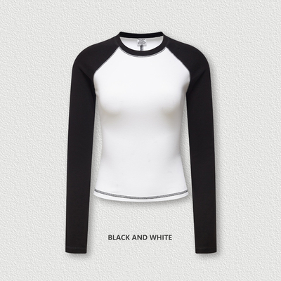 comprar 5xl 4xl 3xl 100 camisetas de algodón de manga larga de cuello O cuello de cuello de mujer Y2k Vintage Contraste Raglan Blanco online manufacture