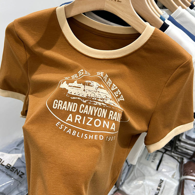 comprar Camiseta de manga corta de color americano de contraste de época impresa S-2XL o tamaño personalizado online manufacture